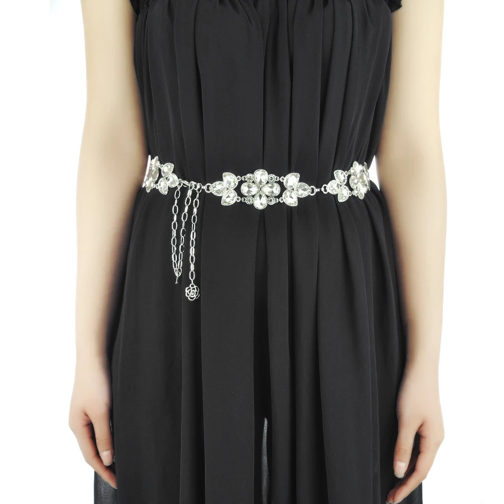 Fashion Luxury Womens Flower Rhinestone Bead Waist Chain Belt Jewelry For Party Women Waistband Strap Dress Accessories 