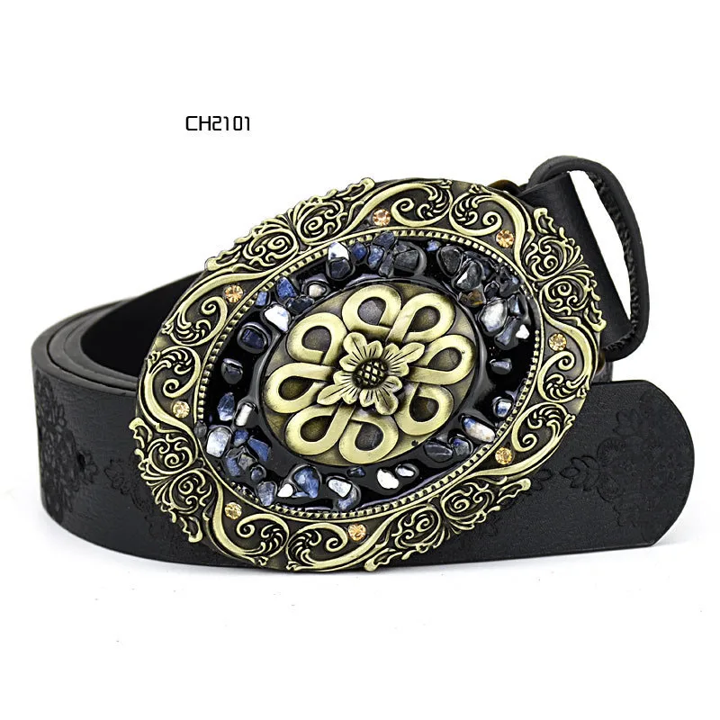 Black-ch2101 Deepeel 1 шт. 3,5 см* 100 \ 115 см женский ремень из искусственной кожи сплав гладкая Пряжка инкрустированный цвет камень пряжки голова личности декоративные - Цвет: Black-ch2101