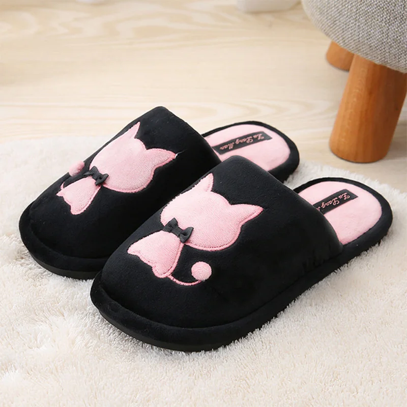 TINO KINO Для женщин домашние теплые тапочки на плоской подошве; тапочки в виде кошек; зимние Хлопковые женские Мягкая обувь короткие плюшевые ботинки; удобная женская пара Стиль размера плюс - Цвет: pink cat