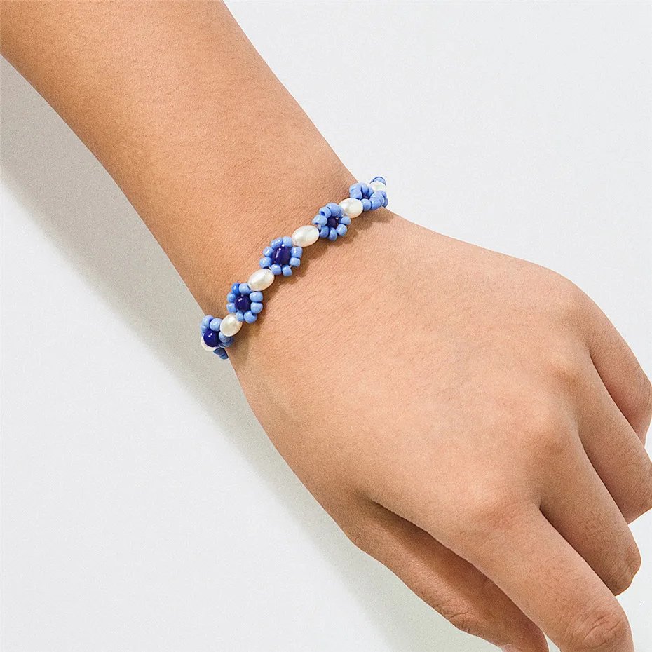 IngeSight. Z богемное ожерелье-чокер с синим цветком из бисера, женская короткая цепочка на ключицы из искусственного жемчуга, ювелирные изделия
