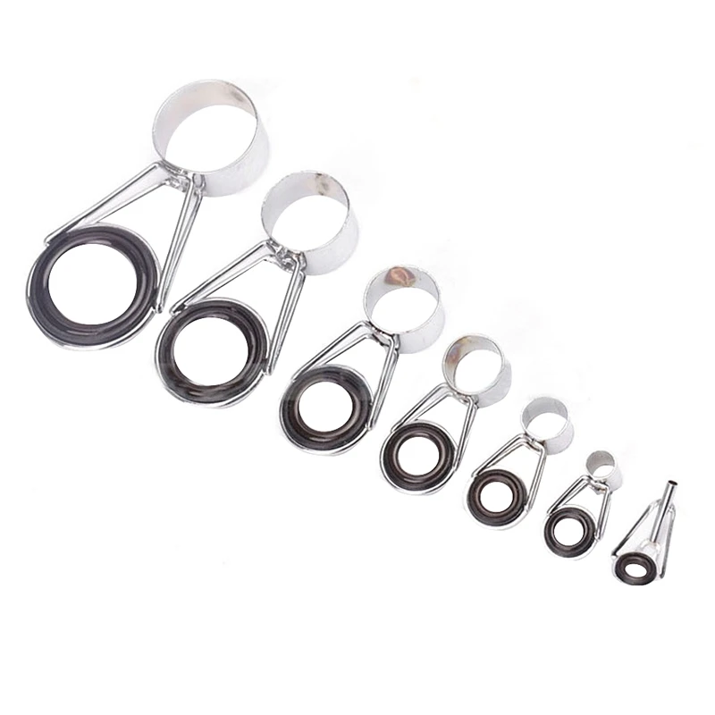 

TOP!-7Pcs Fishing Rod Guides Tip 7 Sizes Telescopic Tip Repair Kit Line Rings Eyes Set