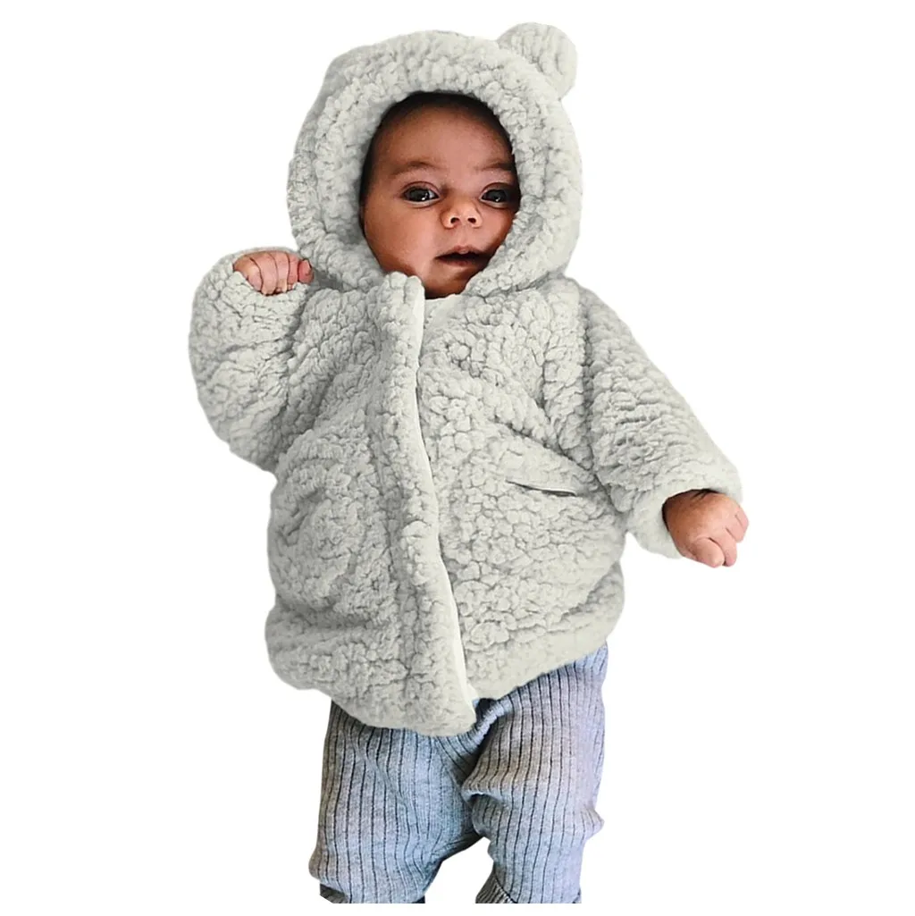 Для малышей, детей, зимняя одежда с длинными рукавами теплая флисовая толстовка с капюшоном на молнии; верхняя одежда; пальто; модные однотонные куртки с капюшоном, с воротником, для маленьких мальчиков, детская одежда - Цвет: Серый