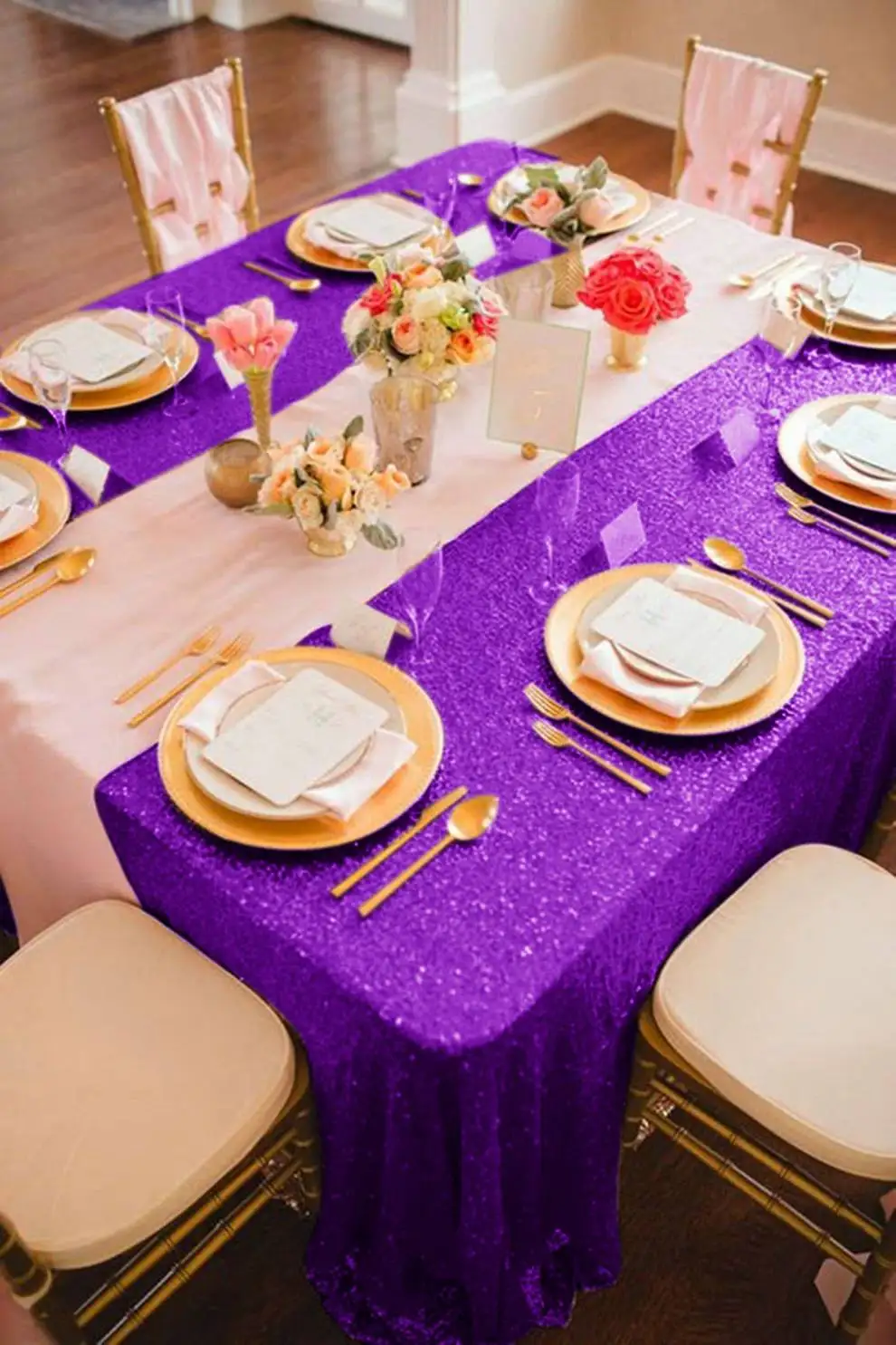 Sequin Tablecloth Purple Banquet Tablecloths for Rectangle Tables 50x80 Inch Wedding Table Cloths Fabric Table Cover for Parties