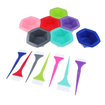 

7 Pairs Rainbow Colors Hair Color Dye Tint Mixing Bowls & Coloring Brushes Set