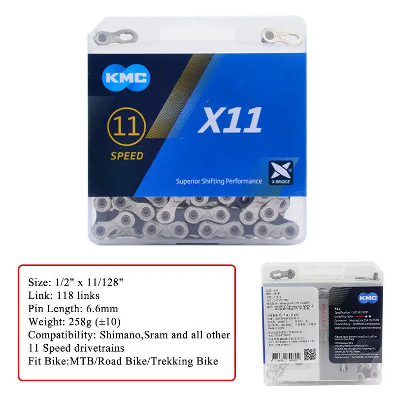 X11 KMC MTB велосипедные цепи 8 9 10 11 скоростная цепь двойная "X" Половина 116/118 звеньев велосипедная горная велосипедная цепь подходит Shimano SRAM Casstte - Цвет: X11