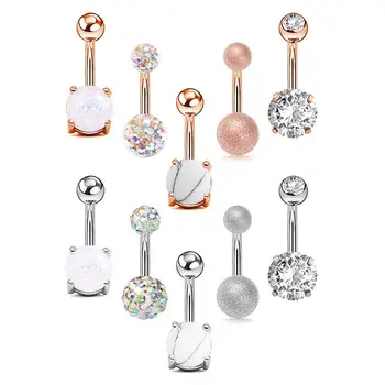 

5 Pcs Belly Button Ring Women Girls Stainless Steel Navel Barbell Body Piercing Jewelry