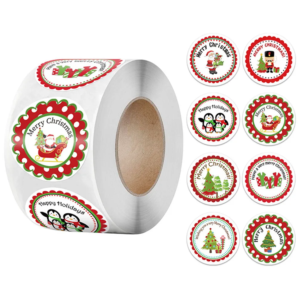 

Stickers Label 500Pcs/Roll 2.5cm 3.8cm Merry Christmas Tree Santas Stickers Christmas Style Label Diameter Baking Stickers