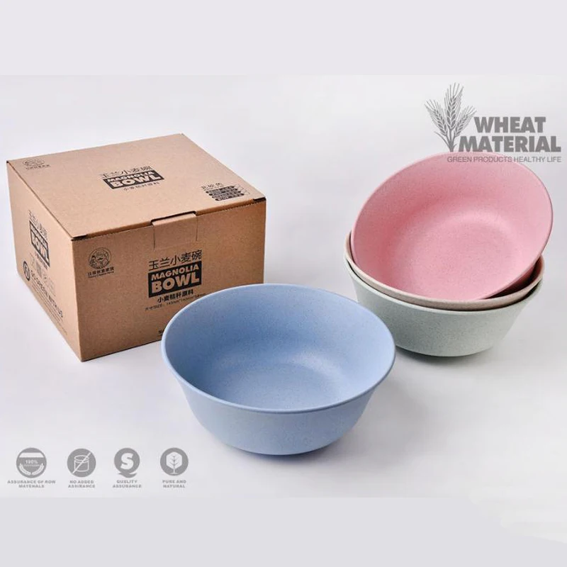 

Clearance Sale Round Wheat Straw Bowl Sets Eco-friendly Tableware Salad Bowl Kitchen Children Fruit Rice Bowl Healthy 4colors