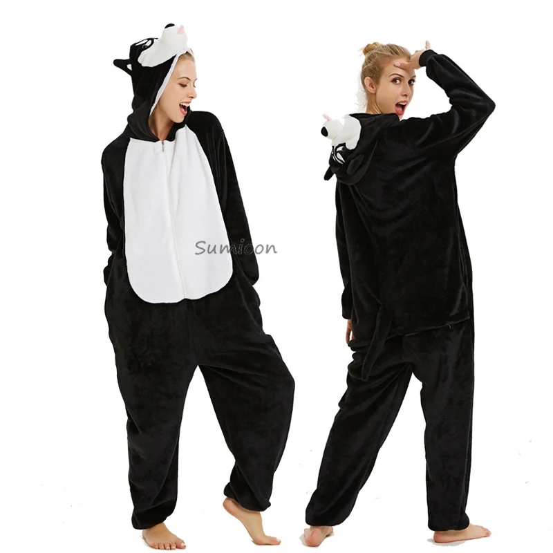 Пижамы с изображением животных, радужных единорогов, зимняя Пижама для взрослых, кигуруми, панды, стежка, единорог, пижамы для женщин, Onesie, аниме, костюм, пижамы - Цвет: Black dog