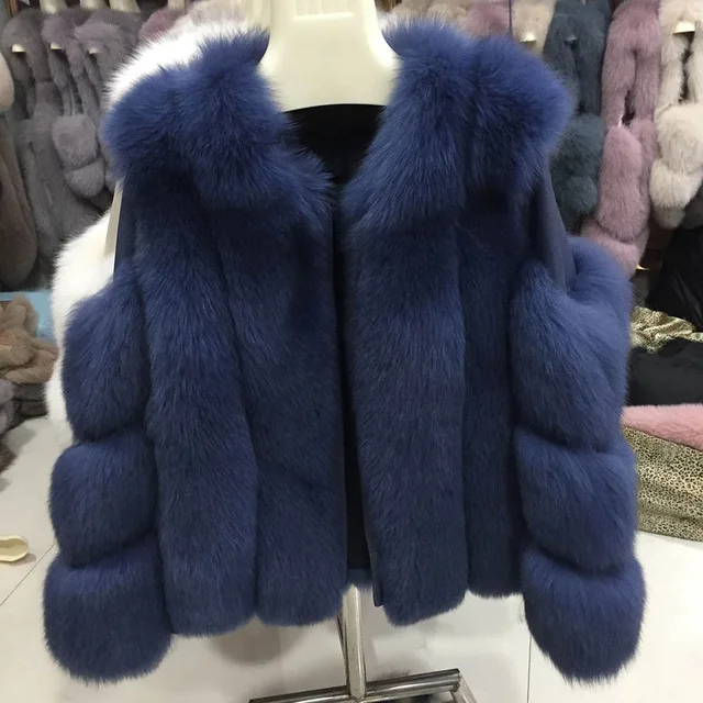 Dark Blue Новое поступление, женская шуба из натурального Лисьего меха, Зимняя Толстая теплая куртка с натуральным мехом, модная короткая стильная верхняя одежда, S7503 - Цвет: Dark Blue