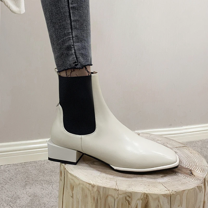 Женские ботинки из натуральной кожи QZYERAI модные с квадратным носком осенне