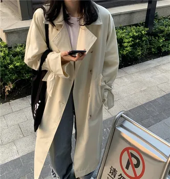 

Loose Mid-Length Thin Long Knee-Length Coat Korean Version Of The Casual Trend Retro Wild Trench Coat casacos feminino