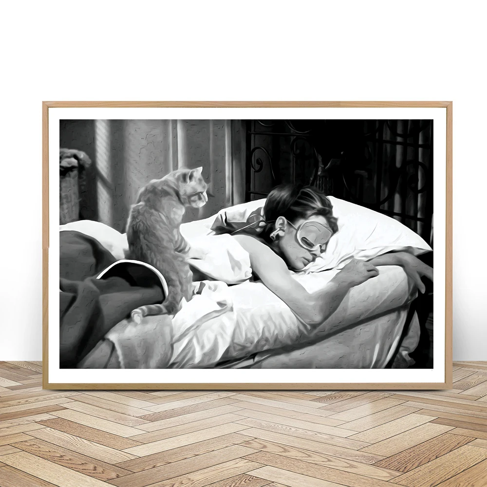 Одри Хепберн Черно-Белая настенная Художественная холст нарисованный кинопостер винтажные плакаты и принты настенные картины для гостиной
