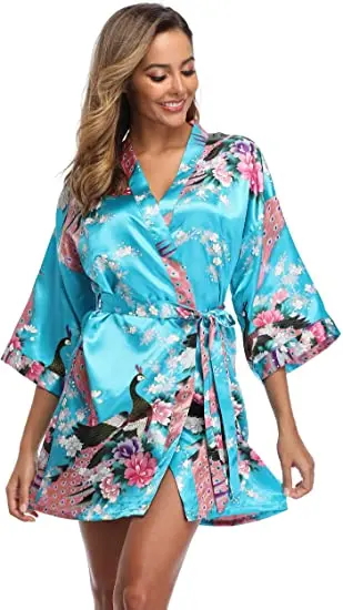 Fashion Satin Robe Female Bathrobe Sexy peignoir femme Silk Kimono Bride Dressing gown sleepwear Night Grow For Women