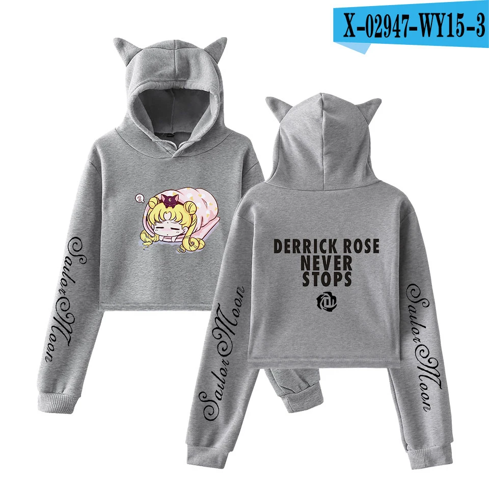 Сейлор Мун толстовки Kawaii одежда Топы женские кошачьи уши Толстовка Harajuku корейский стиль 90s мультфильм Ullzang Толстовка Femme девушки - Цвет: gray