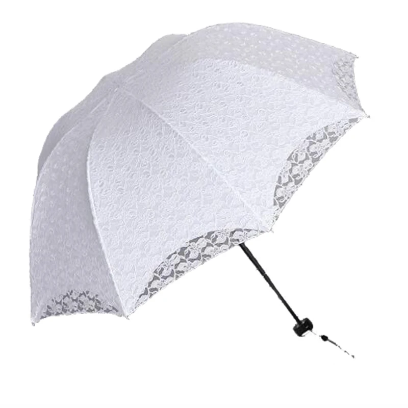 Summer Foldable Lace Umbrellas Steel Handle Cotton Embroidery Lace Parasol Sun Umbrellas Wedding Decoration Bridal Umbrella