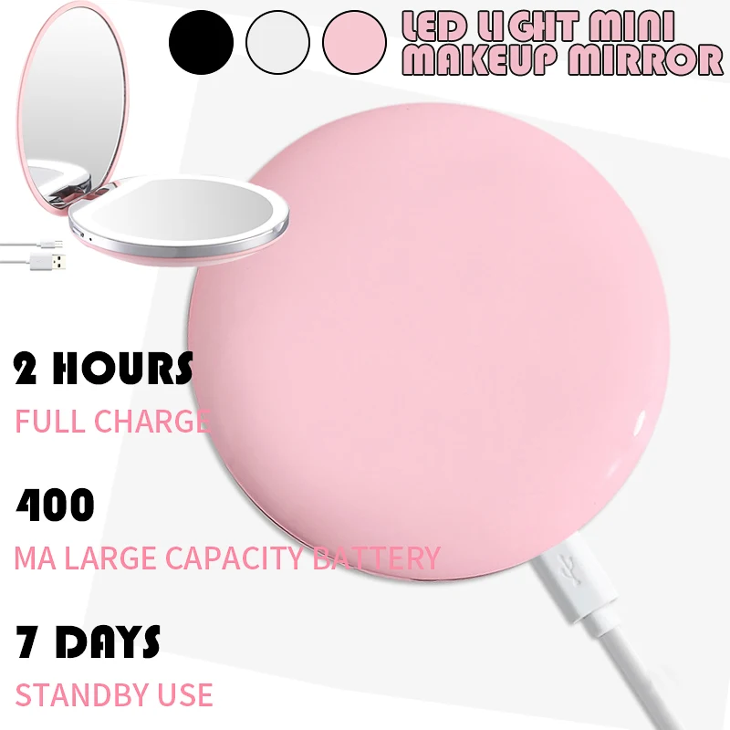 

Magnifying Small Lighted Makeup Mirror Travel Portable LED Light Mini Makeup Lighting Mirror Compact Pocket Foldable Chargeabl