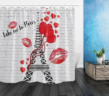 

Romantic Eiffel Valentine's Day Shower Curtain & Hooks Bathroom Accessory Sets