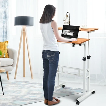 

2 In 1 Height Adjustable Sit Standing Computer Desk Ergonomic Multiple Functions Design Sturdy Steel Frame Home Office Desk