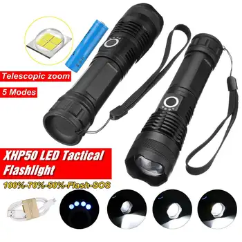 

1000m XHP50 most powerful led Flashlight Usb Zoomable Tactical torch USB Rechargeable With 18650 Battery Hand light 5 modes