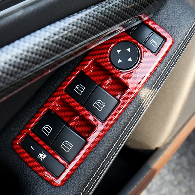 Carbon Fiber Style Car Window Glass Lifting Button Frame