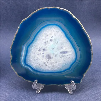 

Natural Agate Slice blue Geode Polished Crystal Quartz Gems Crafts Pad Home Decoration Stone Holiday Gift stents 12-14cm