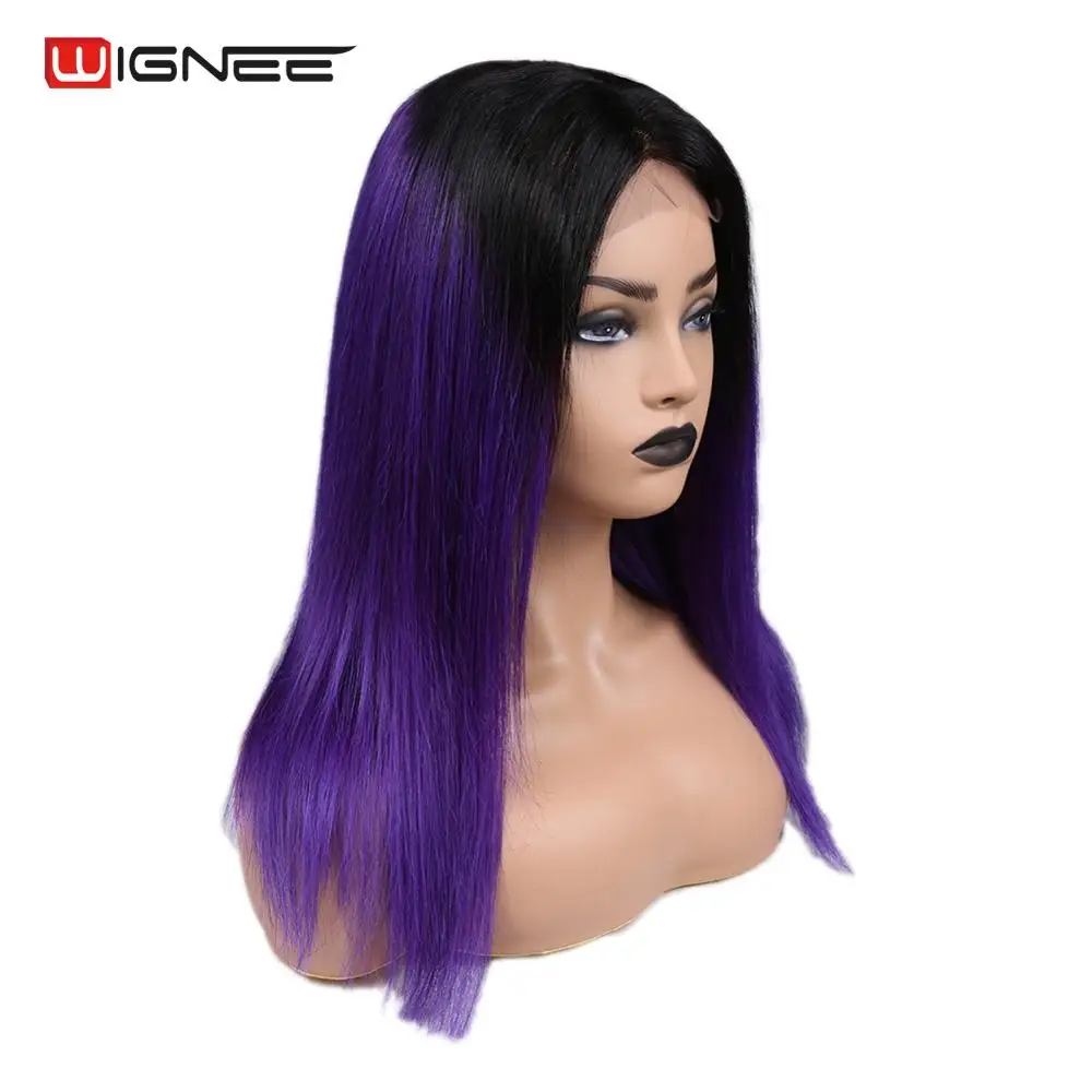 Wignee 4*4 кружевные прямые волосы фиолетовые человеческие парики для черных женщин