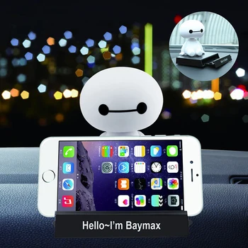 

Cute Shaking Head Baymax Car Phone Holder Car Ornaments Auto Interior Decorations Doll Toys 360-degree Rotating Car Styling