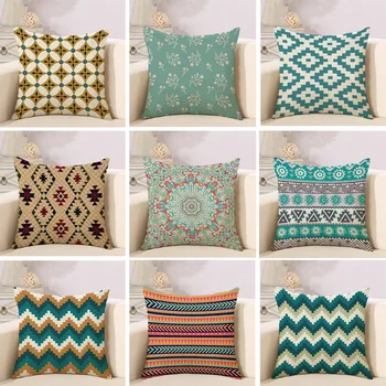 

5pc Geometric Nordic Couch Cushion Home Decorative Pillow Seat Cushion Mediterranean Linen 45x45cm Back Fine Pillowcase