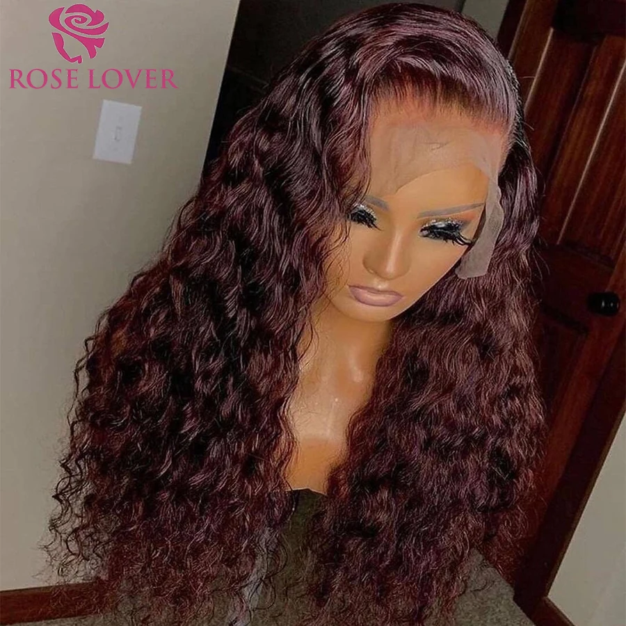 Wig Human-Hair-Wigs Curly Brazilian-Hair Lace-Front Deep-Wave Burgundy 99J Preplucked