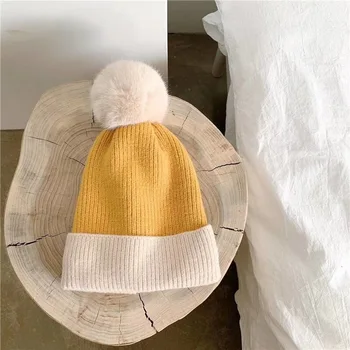 

Female Autumn Winter Headgear INS Simple Japanese Wind Plush Coloured Wool Cap Heating Cap Thickening Knitted Cap Street Fashion