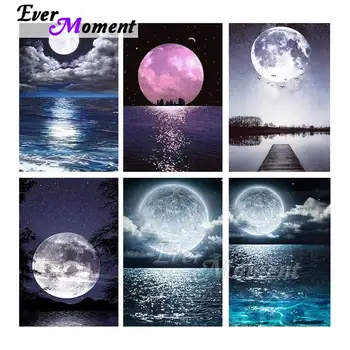 

Ever Moment Diamond Painting Art Moon Sea Earth Blue Full Square Resin Drill Home Embroidery Living Room Decoration 3F2367