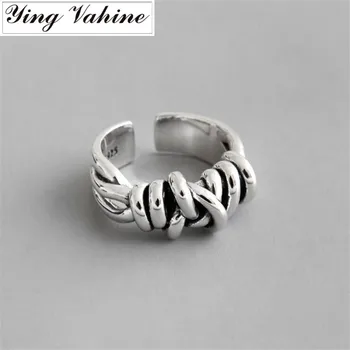 

ying Vahine 100% 925 Sterling Silver Vintage Overlapping Layers Open Rings for Women