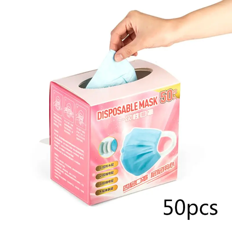 

2020 Salute 50pcs Face Masks Disposable 4 Layers Dustproof Mask Facial Protective Cover Masks Set Anti-Dust Salon Earloop