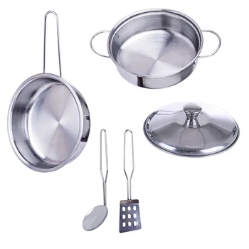 

8Pcs/set Stainless Steel Children Kitchen Toys Miniature Cooking Set Simulation Tableware Toy Pretend Cook Toy for Kids Gift