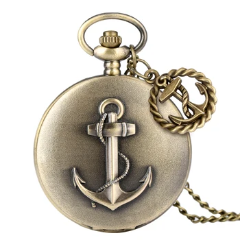 

Sailing Quartz Pocket Watch Ship Anchor Pattern Cover Foremast Hand Marine Slim Chain Pendant Watch Necklace Gift