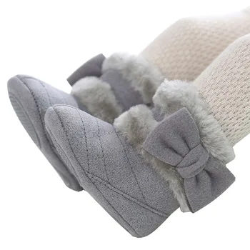 

0-18M Newborn Winter Baby Girl Shoes Snow Boots Footwear Butterfly-knot Button Plush Ankle Warm Baby Shoes Baby Boots Non-slip