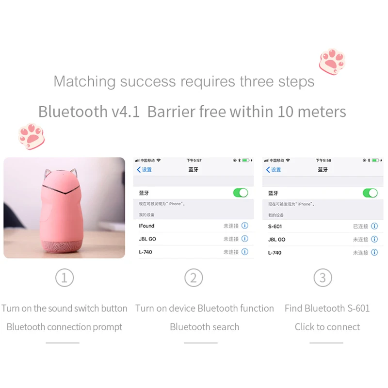 Портативный мини Bluetooth 4,2 динамик беспроводной в форме кошки динамик s светодиодный светильник для душа Ванная комната Бассейн Автомобиль Пляж
