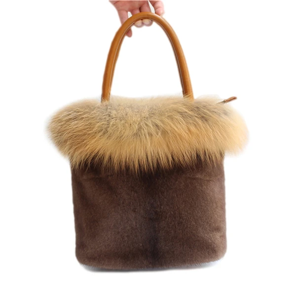 Brown Mink Fur IANLAN сумка на плечо из меха норки и кролика Рекс, женская сумка из воловьей кожи, для отдыха и шоппинга, отделка из меха лисы IL00541 - Цвет: Brown Mink Fur