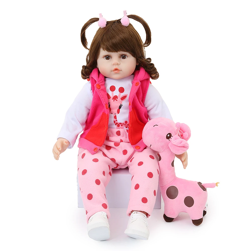 60 см Силиконовые Детские куклы-реборн 2", тканевое тело, набивная настоящая девочка, Детская кукла, игрушка жираф, бутылка молока, подарок на день рождения, Рождество
