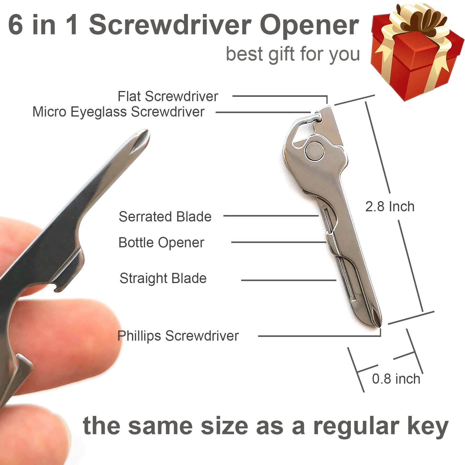 Stainless Steel 6-in-1 Utility Key Multi-Function Tool Multitool Keychains Folding Bottle Opener Gift