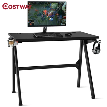 

Ergonomic Spacious Surface Home Office Desk Adjustable Foot Pad With Cup Holder PC Table Sturdy Structure Computer Gaming Desk