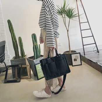 

Canvas Tote Bag Female Korean Simple All-match Multi-Pockets Handbag Messenger Large Capacity Shoulder Bag Female New 2020