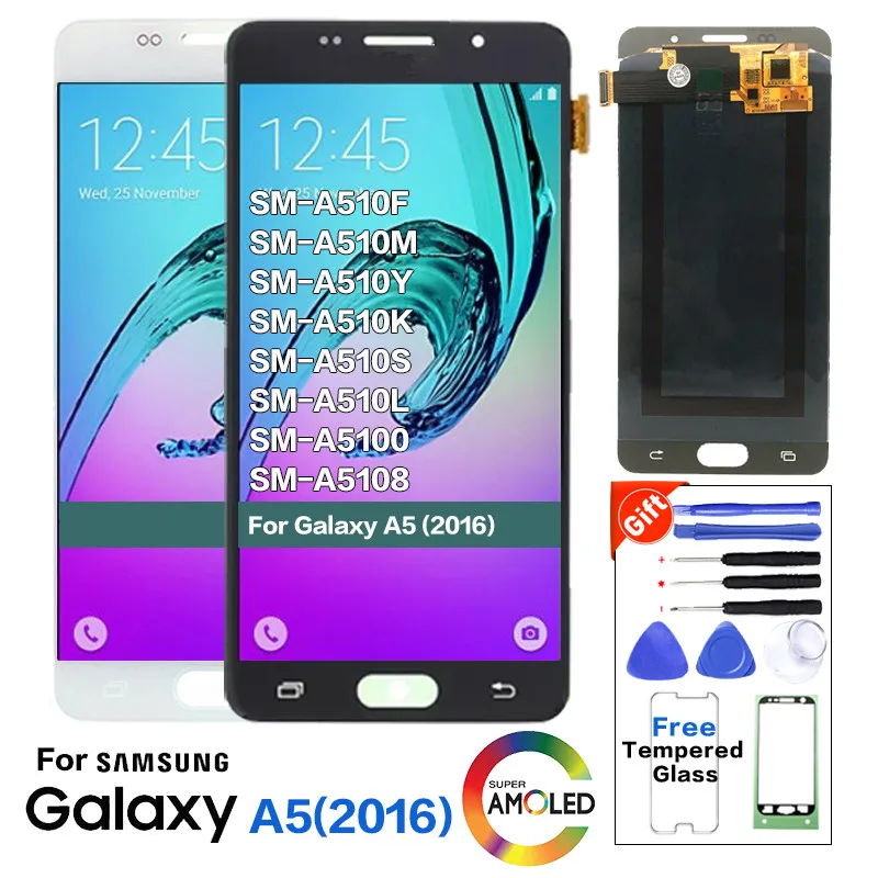 Продажа Amoled A510 ЖК дисплей для Samsung Galaxy A5 2016 A5100 A510FD A510 F ЖК экран протестирован перед отправкой
