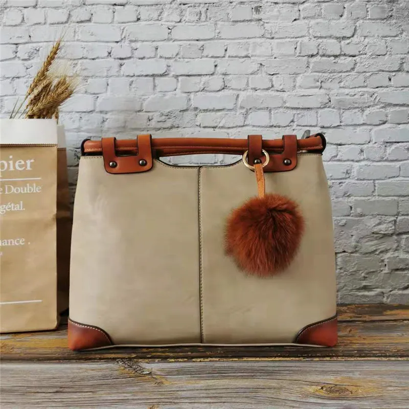 Beige and Ball IMYOK новые зимние Лоскутные сумки для женщин большой емкости дамские сумки винтажные сумки на плечо для женщин дизайнерские сумки известный бренд - Цвет: Beige and Ball
