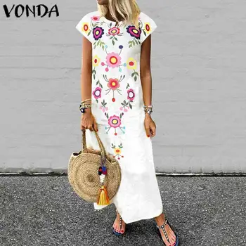 

VONDA Sundress Beach Dress Women Sexy Sleeveless Vintage Floral Printed Party Maxi Long Dress Plus Size Bohemian Summer Vestido