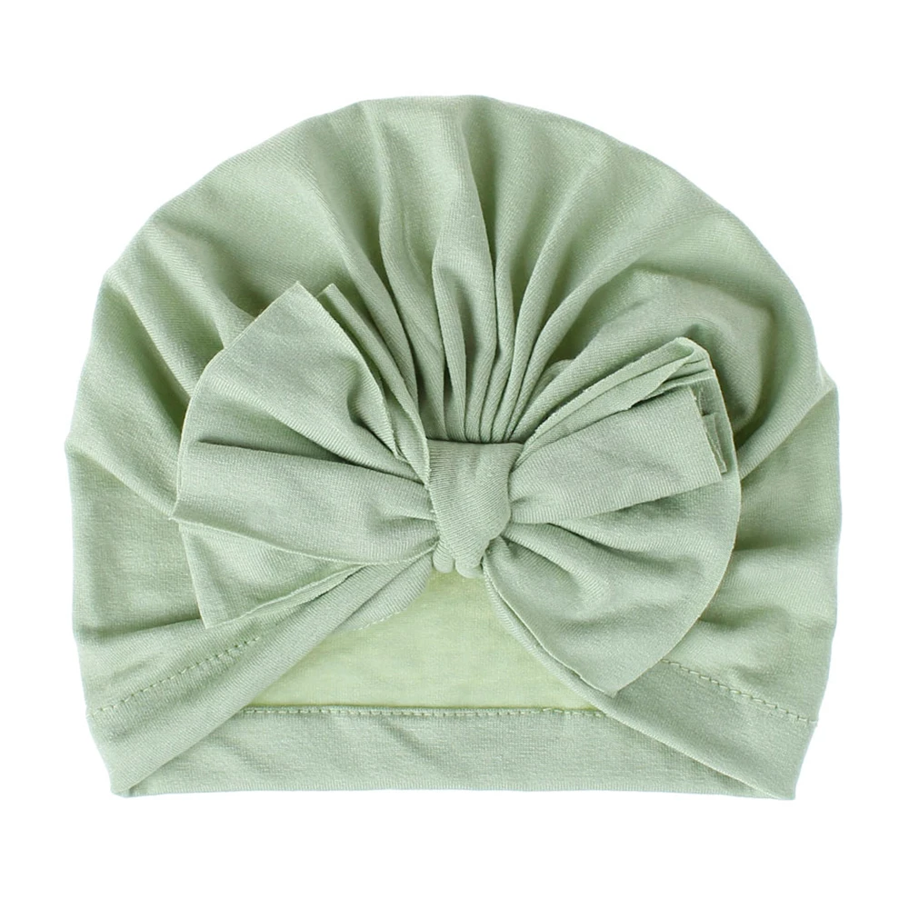 Light green 1 шт., детский головной убор чалма с бантиком, мягкий хлопковый для младенцев, шапочки-бини, детские цветные головные повязки, милые индийские шапки - Цвет: Light green