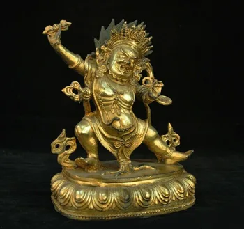 

wedding decoration Old Tibetan Buddhism Bronze 24k gold Gilt Mahakala Wrathful Deity Buddha Statue