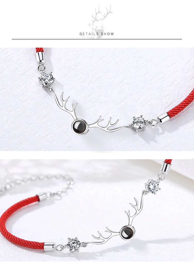 Qevila Fashion Bracelets Jewelry 100 Languages I love You Zircon Lucky Rope Couple Bracelets for Women Men Lover Bracelets Gift (3)