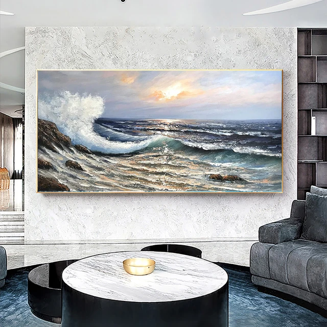 Cuadros grandes de playa para pared, lienzo, obra de arte de arte de  paisaje marino azul, marco de ventana, decoración de sala de estar,  dormitorio
